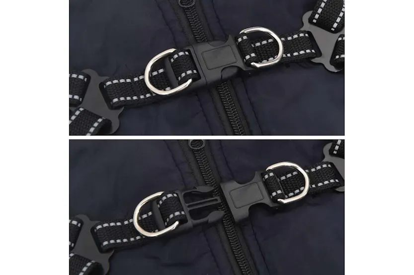 Vidaxl Dog Coat With Harness Navy Blue M Fleece And Polyester Vidaxl Dog Coat With Harness Navy Blue M Fleece And Polyester