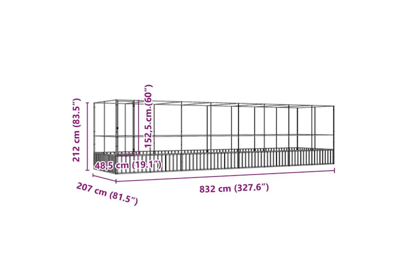 Vidaxl Aviary With Extension Silver 832x207x212 Cm Steel Vidaxl Aviary With Extension Silver 832x207x212 Cm Steel
