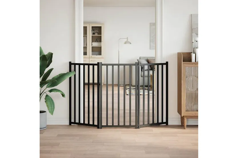Vidaxl Dog Gate Foldable 3 Panels Black 150 Cm Solid Wood Fir Vidaxl Dog Gate Foldable 3 Panels Black 150 Cm Solid Wood Fir