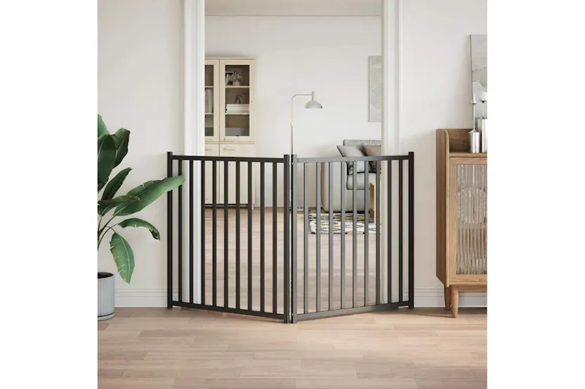 Vidaxl Dog Gate Foldable 2 Panels Black 160 Cm Solid Wood Fir Vidaxl Dog Gate Foldable 2 Panels Black 160 Cm Solid Wood Fir