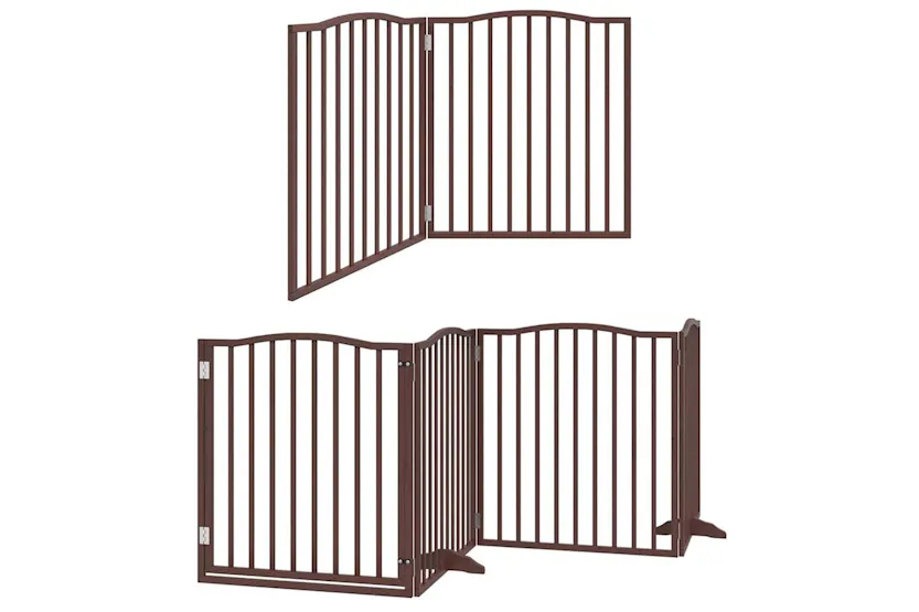 Vidaxl Dog Gate With Door Foldable 8 Panels Brown 640 Cm Poplar Wood Vidaxl Dog Gate With Door Foldable 8 Panels Brown 640 Cm Poplar Wood