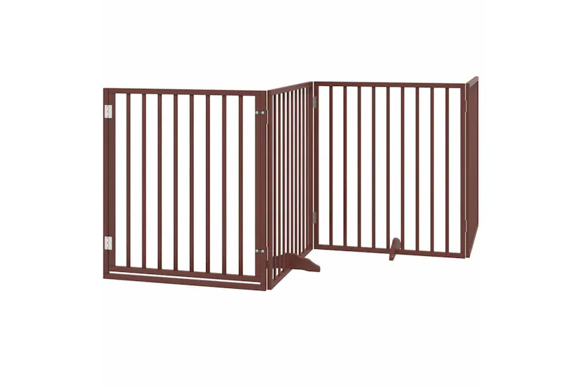 Vidaxl Dog Gate With Door Foldable 8 Panels Brown 640 Cm Poplar Wood Vidaxl Dog Gate With Door Foldable 8 Panels Brown 640 Cm Poplar Wood