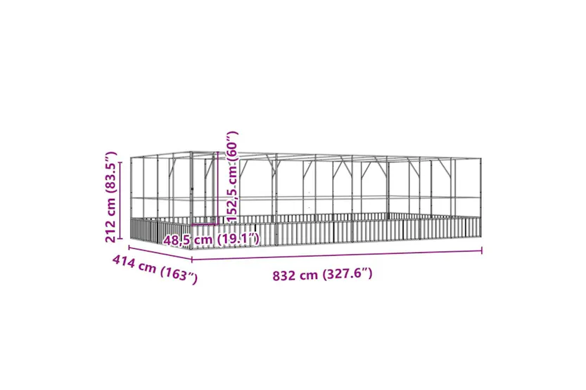 Vidaxl Aviary With Extension Silver 832x414x212 Cm Steel Vidaxl Aviary With Extension Silver 832x414x212 Cm Steel