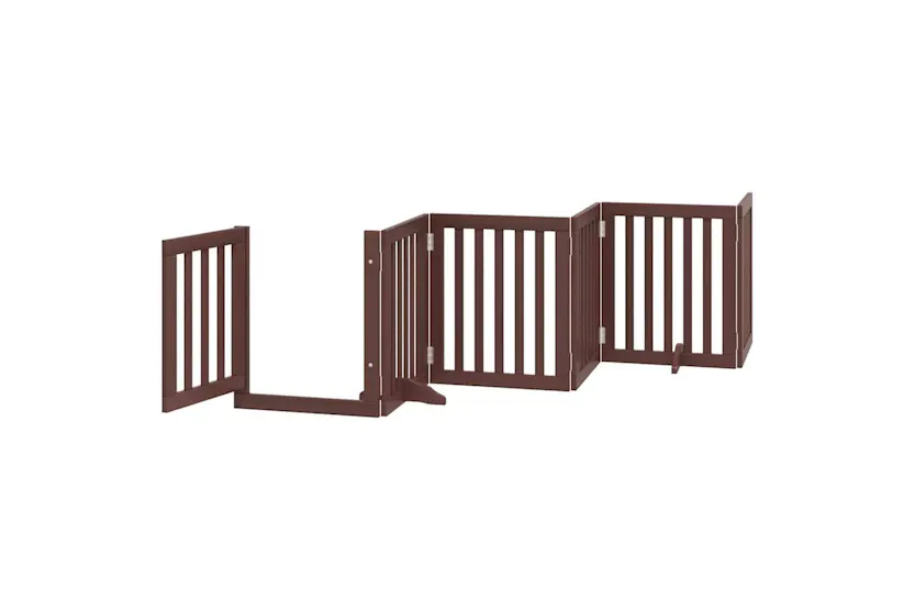 Vidaxl Dog Gate With Door Foldable 9 Panels Brown 450 Cm Poplar Wood Vidaxl Dog Gate With Door Foldable 9 Panels Brown 450 Cm Poplar Wood