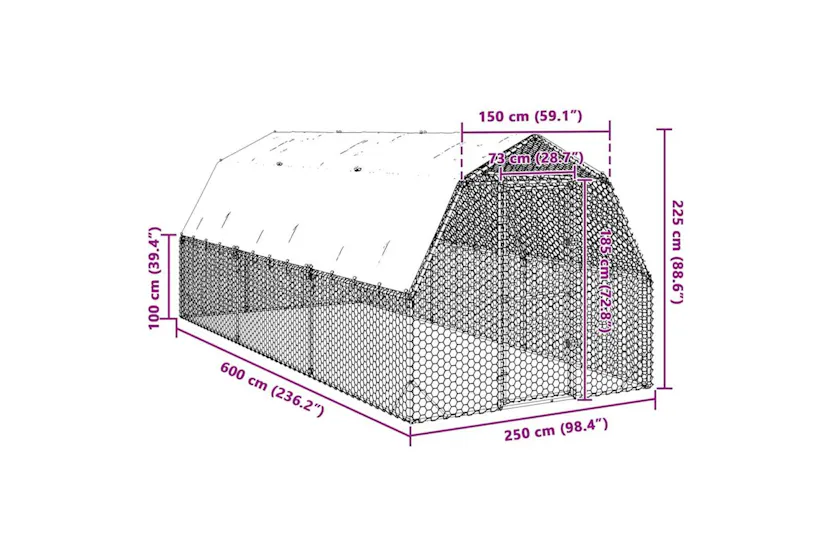 Vidaxl Chicken Run With Roof 25x6x225 M Galvanised Steel Vidaxl Chicken Run With Roof 25x6x225 M Galvanised Steel