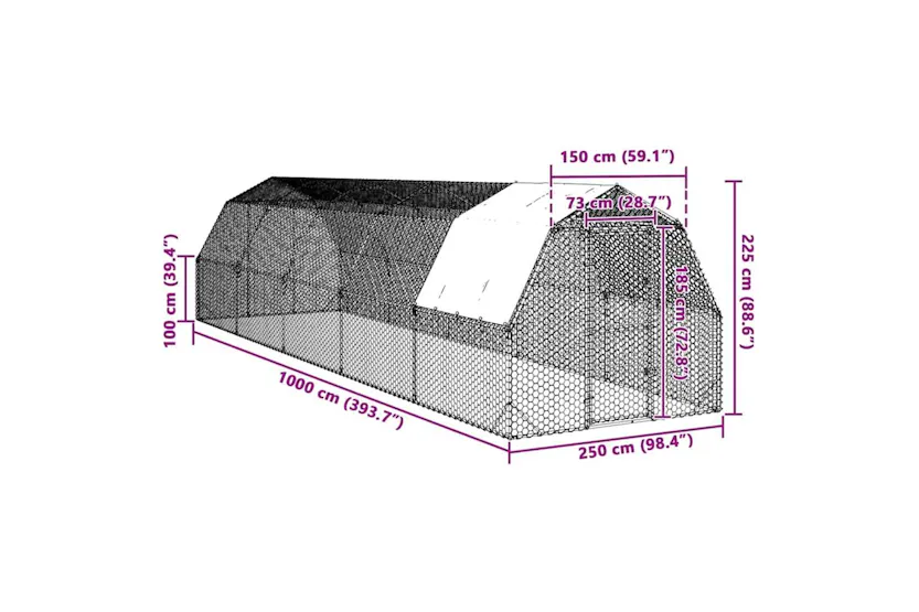 Vidaxl Chicken Run With Roof 25x10x225 M Galvanised Steel Vidaxl Chicken Run With Roof 25x10x225 M Galvanised Steel