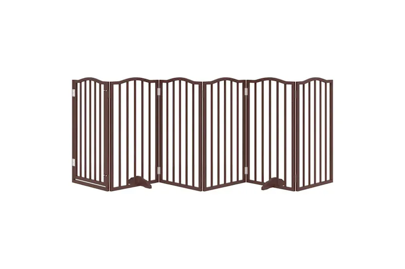 Vidaxl Dog Gate With Door Foldable 6 Panels Brown Oak 300 Cmpoplar Wood Vidaxl Dog Gate With Door Foldable 6 Panels Brown Oak 300 Cmpoplar Wood