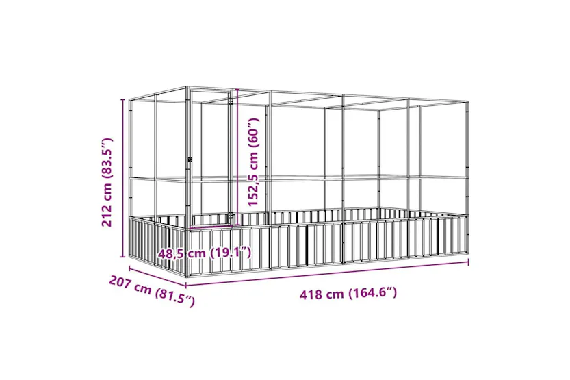 Vidaxl Aviary With Extension Silver 418x207x212 Cm Steel Vidaxl Aviary With Extension Silver 418x207x212 Cm Steel