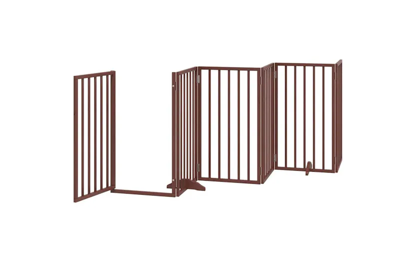 Vidaxl Dog Gate With Door Foldable 6 Panels Brown 300 Cm Poplar Wood Vidaxl Dog Gate With Door Foldable 6 Panels Brown 300 Cm Poplar Wood
