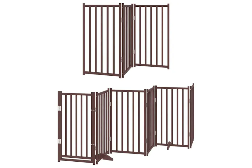 Vidaxl Dog Gate With Door Foldable 9 Panels Brown 450 Cm Poplar Wood Vidaxl Dog Gate With Door Foldable 9 Panels Brown 450 Cm Poplar Wood