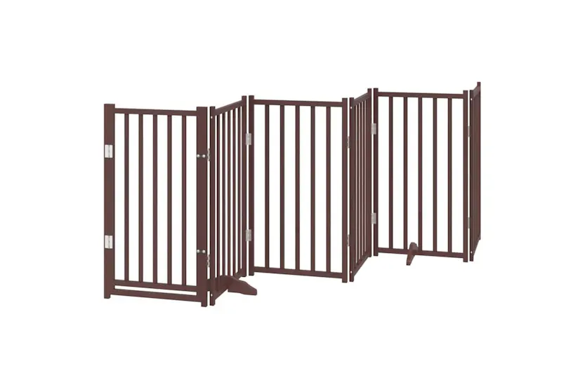 Vidaxl Dog Gate With Door Foldable 9 Panels Brown 450 Cm Poplar Wood Vidaxl Dog Gate With Door Foldable 9 Panels Brown 450 Cm Poplar Wood