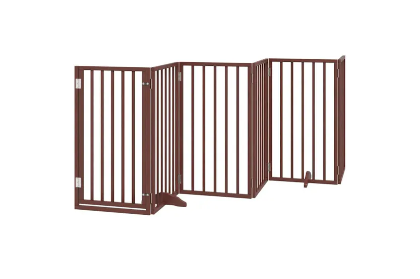 Vidaxl Dog Gate With Door Foldable 15 Panels Brown 750 Cm Poplar Wood Vidaxl Dog Gate With Door Foldable 15 Panels Brown 750 Cm Poplar Wood