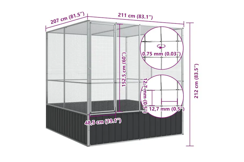 Vidaxl Aviary Silver 211x207x212 Cm Steel Vidaxl Aviary Silver 211x207x212 Cm Steel