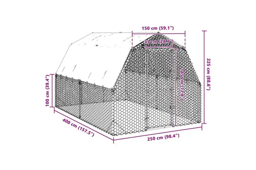 Vidaxl Chicken Run With Roof 25x4x225 M Galvanised Steel Vidaxl Chicken Run With Roof 25x4x225 M Galvanised Steel