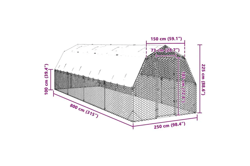 Vidaxl Chicken Run With Roof 25x8x225 M Galvanised Steel Vidaxl Chicken Run With Roof 25x8x225 M Galvanised Steel