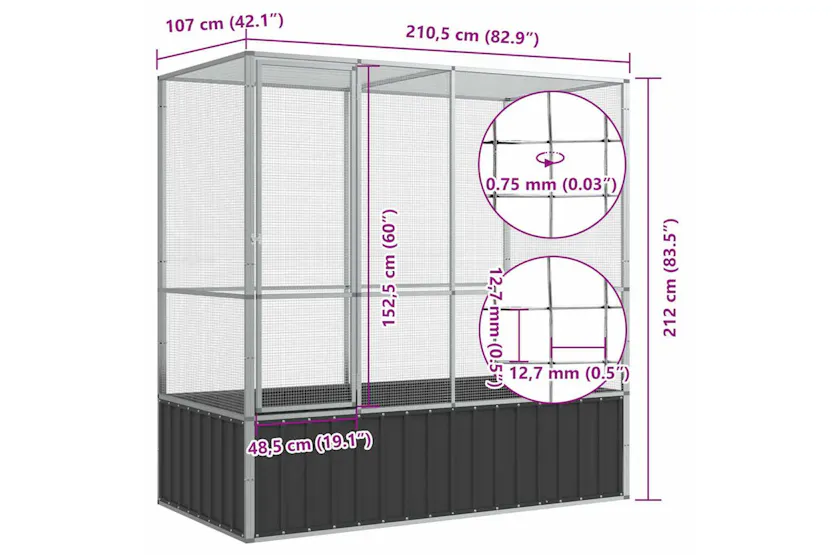 Vidaxl Aviary Silver 2105x107x212 Cm Steel Vidaxl Aviary Silver 2105x107x212 Cm Steel