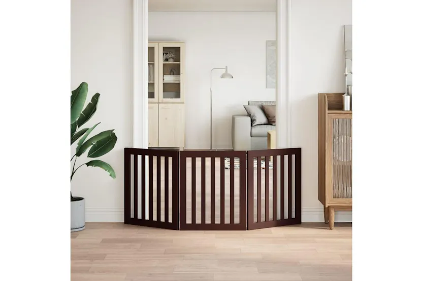 Vidaxl Dog Gate Foldable 3 Panels Brown 150 Cm Poplar Wood Vidaxl Dog Gate Foldable 3 Panels Brown 150 Cm Poplar Wood