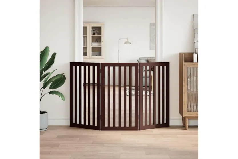 Vidaxl Dog Gate Foldable 3 Panels Brown 150 Cm Poplar Wood Vidaxl Dog Gate Foldable 3 Panels Brown 150 Cm Poplar Wood