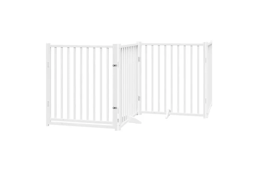 Vidaxl Dog Gate With Door Foldable 4 Panels White 320 Cm Solid Wood Fir Vidaxl Dog Gate With Door Foldable 4 Panels White 320 Cm Solid Wood Fir