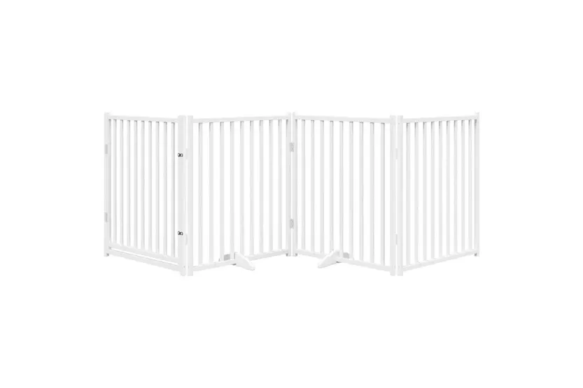 Vidaxl Dog Gate With Door Foldable 4 Panels White 320 Cm Solid Wood Fir Vidaxl Dog Gate With Door Foldable 4 Panels White 320 Cm Solid Wood Fir