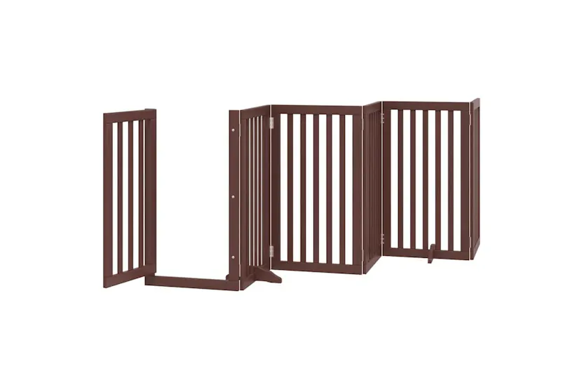 Vidaxl Dog Gate With Door Foldable 9 Panels Brown 450 Cm Poplar Wood Vidaxl Dog Gate With Door Foldable 9 Panels Brown 450 Cm Poplar Wood