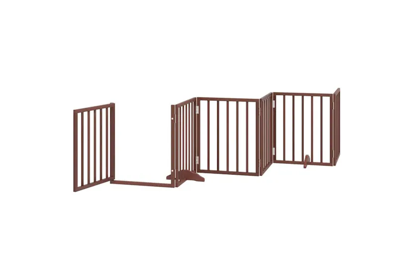 Vidaxl Dog Gate With Door Foldable 9 Panels Brown 450 Cm Poplar Wood Vidaxl Dog Gate With Door Foldable 9 Panels Brown 450 Cm Poplar Wood