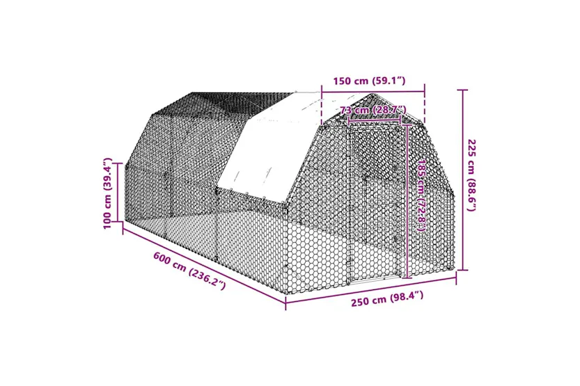Vidaxl Chicken Run With Roof 25x6x225 M Galvanised Steel Vidaxl Chicken Run With Roof 25x6x225 M Galvanised Steel