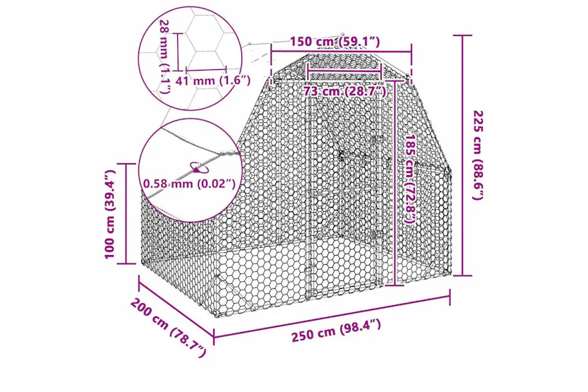 Vidaxl Chicken Run With Roof 25x2x225 M Galvanised Steel Vidaxl Chicken Run With Roof 25x2x225 M Galvanised Steel