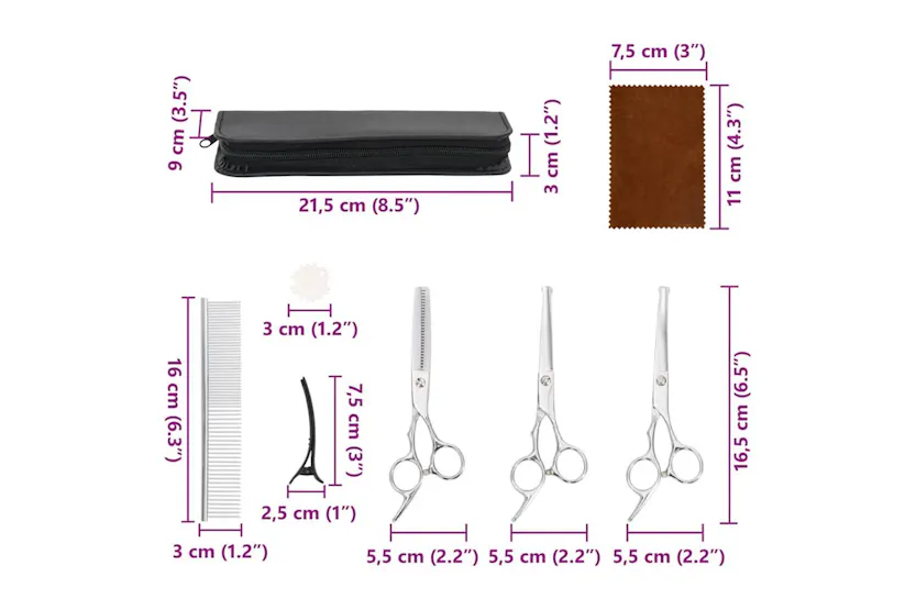 Vidaxl 7 Piece Dog Grooming Scissors Set Stainless Steel Vidaxl 7 Piece Dog Grooming Scissors Set Stainless Steel