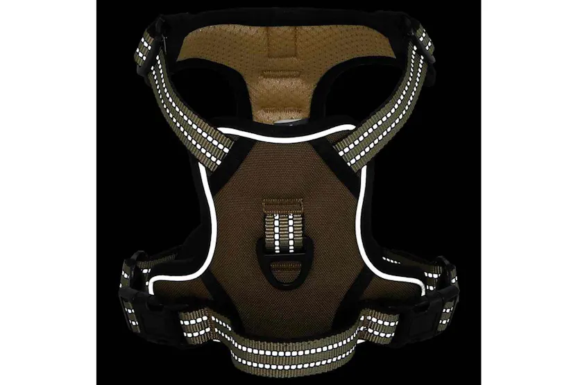 Vidaxl Dog Harness With Reflective Stripes Adjustable Brown S Vidaxl Dog Harness With Reflective Stripes Adjustable Brown S