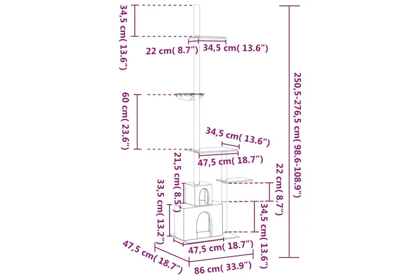 Vidaxl Floor To Ceiling Cat Tree Dark Grey 2505-2765 Cm Vidaxl Floor To Ceiling Cat Tree Dark Grey 2505-2765 Cm