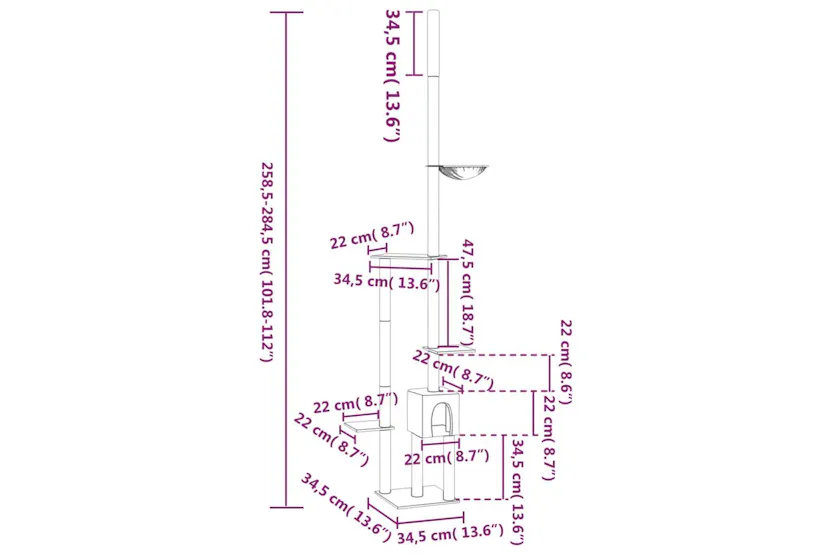 Vidaxl Floor To Ceiling Cat Tree Dark Grey 2585-2845 Cm Vidaxl Floor To Ceiling Cat Tree Dark Grey 2585-2845 Cm