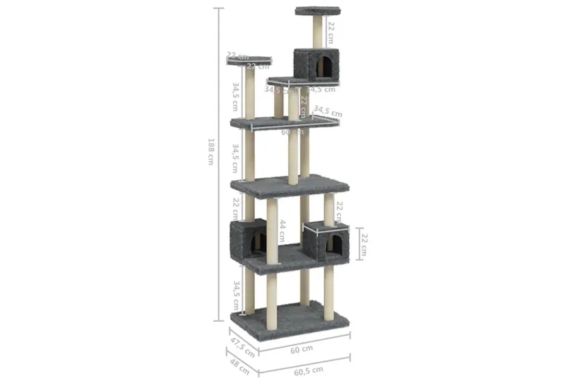 Vidaxl Cat Tree With Sisal Scratching Posts Dark Grey 188 Cm Vidaxl Cat Tree With Sisal Scratching Posts Dark Grey 188 Cm