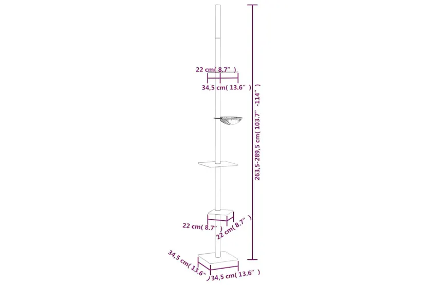 Vidaxl Floor To Ceiling Cat Tree Light Grey 2635-2895 Cm Vidaxl Floor To Ceiling Cat Tree Light Grey 2635-2895 Cm