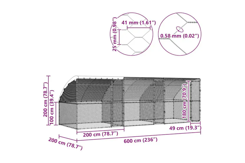 Vidaxl Chicken Cage 3 Pcs Silver 600 X 200 X 200 Cm Steel And Pe Vidaxl Chicken Cage 3 Pcs Silver 600 X 200 X 200 Cm Steel And Pe