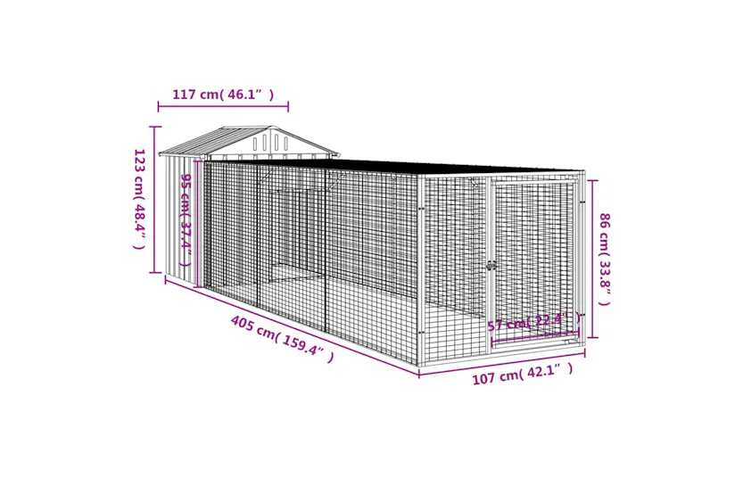 Vidaxl Chicken Cage With Run Anthracite 117x405x123 Cm Galvanised Steel Vidaxl Chicken Cage With Run Anthracite 117x405x123 Cm Galvanised Steel