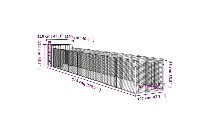 Vidaxl Dog House With Run Anthracite 110x813x110 Cm Galvanised Steel Vidaxl Dog House With Run Anthracite 110x813x110 Cm Galvanised Steel