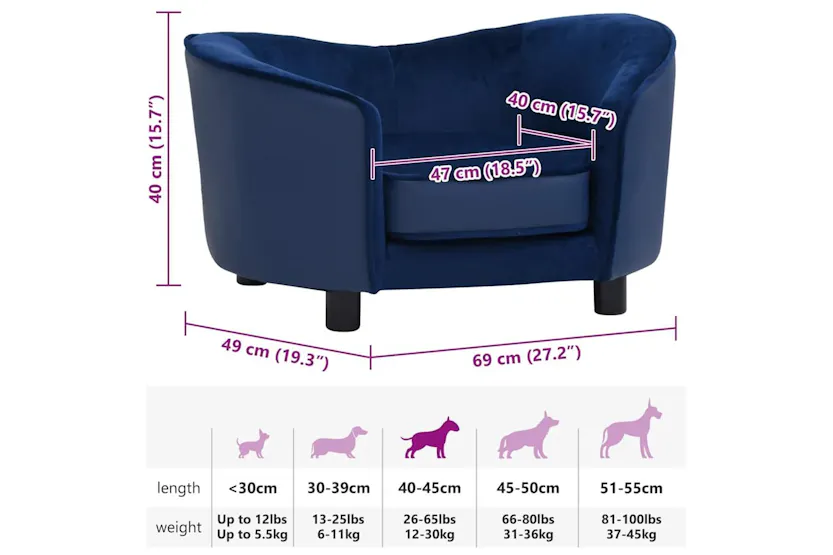 Vidaxl Dog Sofa Blue 69x49x40 Cm Plush And Faux Leather Vidaxl Dog Sofa Blue 69x49x40 Cm Plush And Faux Leather