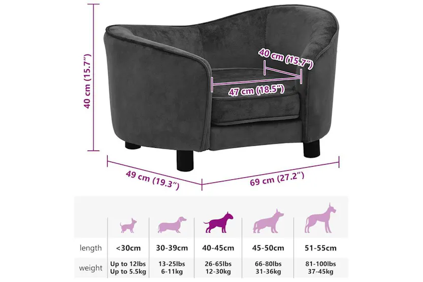 Vidaxl Dog Sofa Dark Grey 69x49x40 Cm Plush Vidaxl Dog Sofa Dark Grey 69x49x40 Cm Plush