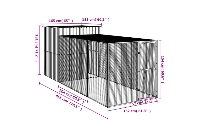 Vidaxl Chicken Cage With Run Light Grey 165x455x181 Cm Galvanised Steel Vidaxl Chicken Cage With Run Light Grey 165x455x181 Cm Galvanised Steel