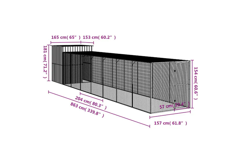 Vidaxl Chicken Cage With Run Light Grey 165x863x181 Cm Galvanised Steel Vidaxl Chicken Cage With Run Light Grey 165x863x181 Cm Galvanised Steel