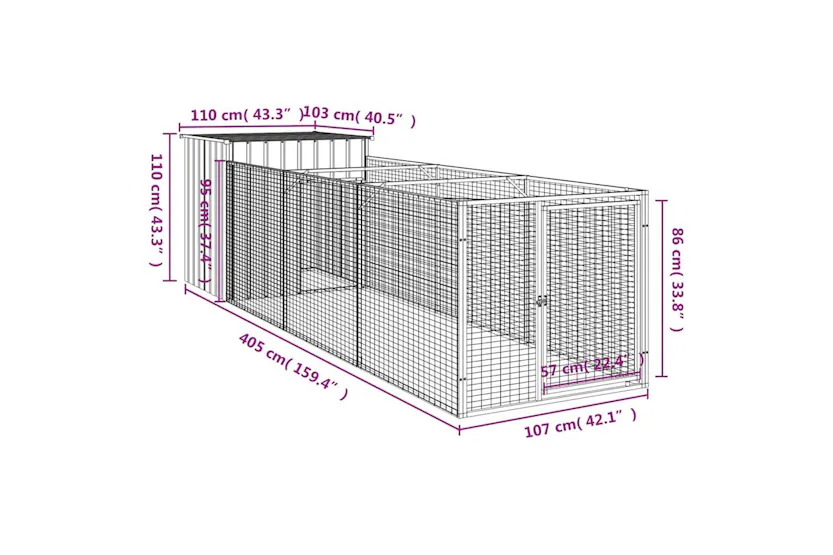 Vidaxl Dog House With Run Anthracite 110x405x110 Cm Galvanised Steel Vidaxl Dog House With Run Anthracite 110x405x110 Cm Galvanised Steel