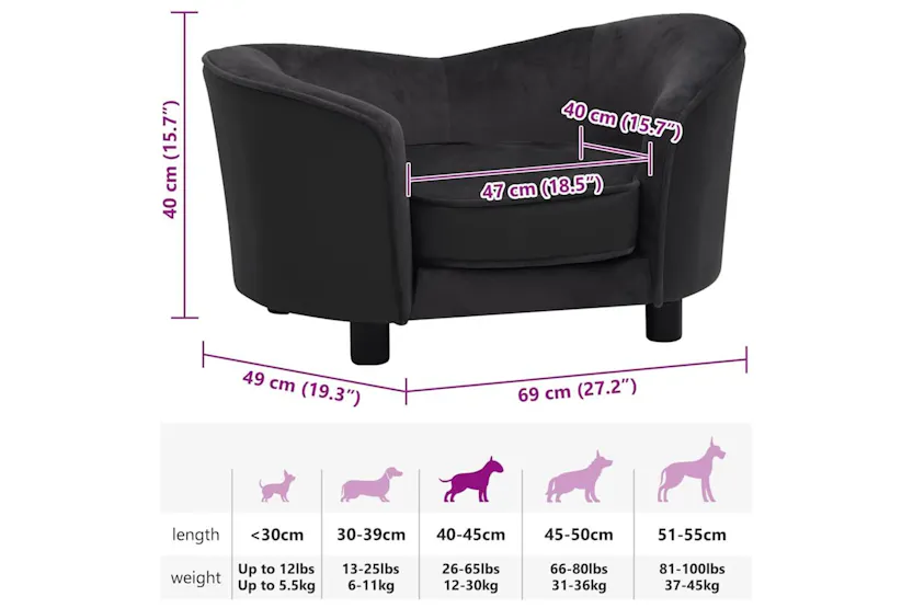 Vidaxl Dog Sofa Black 69x49x40 Cm Plush And Faux Leather Vidaxl Dog Sofa Black 69x49x40 Cm Plush And Faux Leather