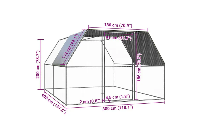 Vidaxl Outdoor Chicken Cage 3x4x2 M Galvanised Steel Vidaxl Outdoor Chicken Cage 3x4x2 M Galvanised Steel