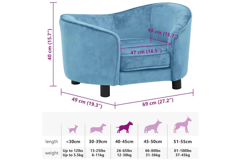 Vidaxl Dog Sofa Turquoise 69x49x40 Cm Plush Vidaxl Dog Sofa Turquoise 69x49x40 Cm Plush