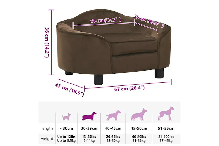 Vidaxl Dog Sofa Brown 67x47x36 Cm Plush Vidaxl Dog Sofa Brown 67x47x36 Cm Plush