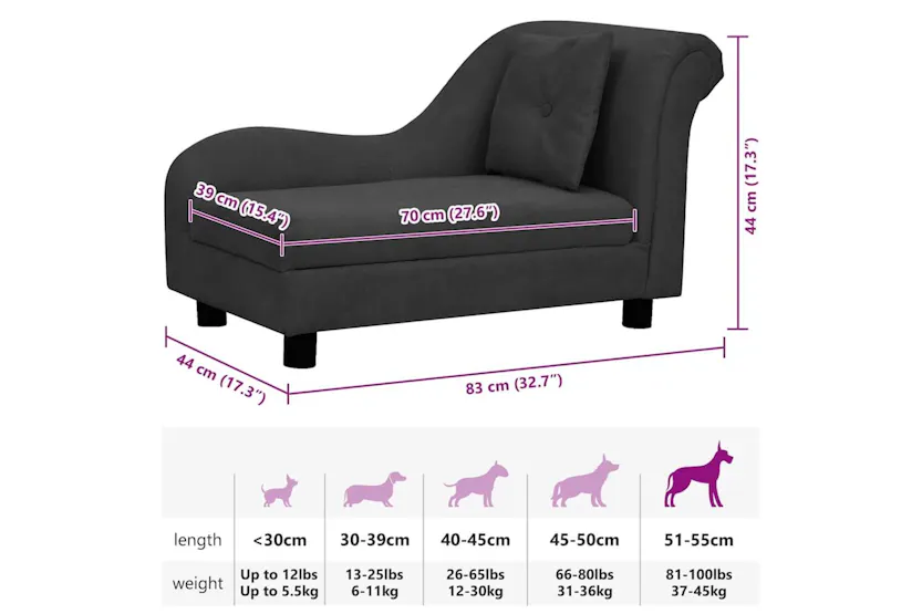 Vidaxl Dog Sofa With Pillow Black 83x44x44 Cm Plush Vidaxl Dog Sofa With Pillow Black 83x44x44 Cm Plush