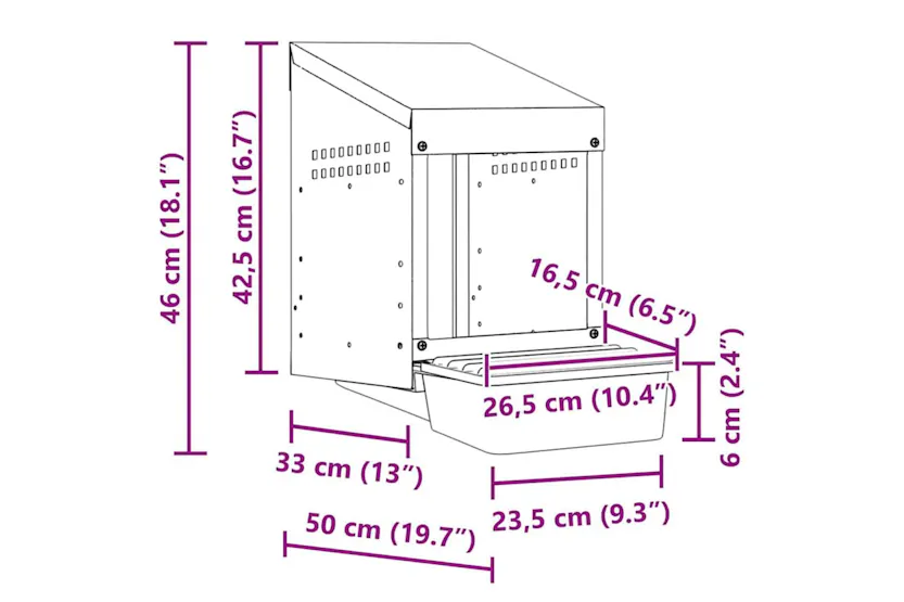 Vidaxl Chicken Nesting Box 1 Compartment Wall-mounted Galvanised Steel Vidaxl Chicken Nesting Box 1 Compartment Wall-mounted Galvanised Steel