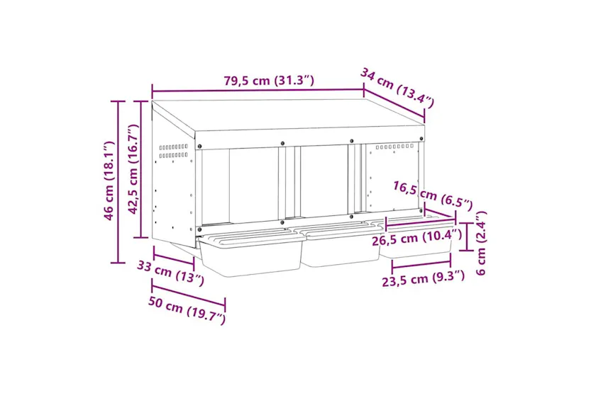 Vidaxl Chicken Nesting Box 3 Compartments Wall-mounted Galvanised Steel Vidaxl Chicken Nesting Box 3 Compartments Wall-mounted Galvanised Steel