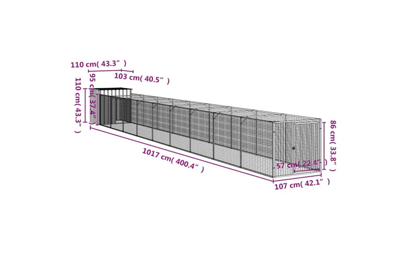 Vidaxl Dog House With Run Anthracite 110x1017x110 Cm Galvanised Steel Vidaxl Dog House With Run Anthracite 110x1017x110 Cm Galvanised Steel